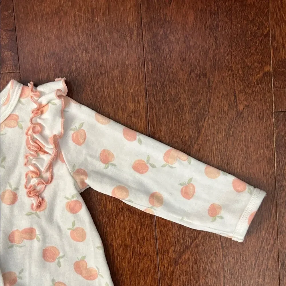 Nicole Miller Peach Print Kids Footie with Buttons and Ruffles, Size 3-6 Months
